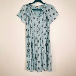 LOFT Blue Flutter Sleeve V-Neck Midi Dress - Size Large